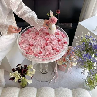 玫瑰永生花床头柜高级感轻奢床边桌亚克力茶几大网红乔迁生日礼物