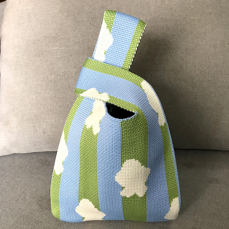 迷你针织包条纹花白