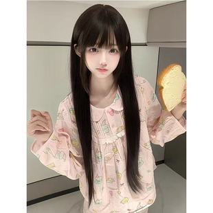 Pudding rabbit fake hair female long hair 80cm net red lolita long straight hair natural neat bangs full head cover jk little rose
