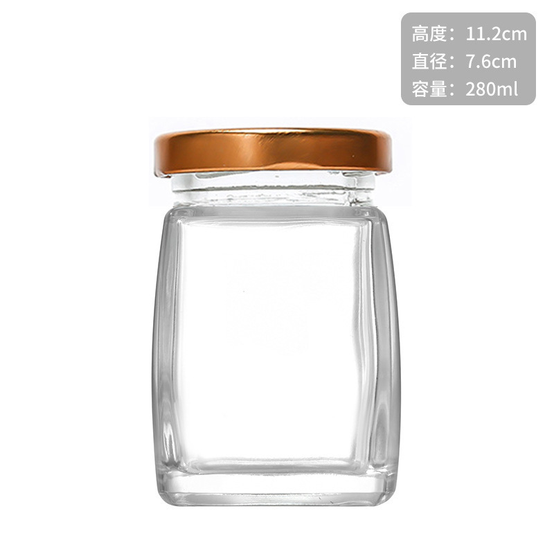 平角大口蜂蜜ボトル、厚いガラスジャムボトル、家庭用密封ピクルスボトル、新鮮な煮込みツバメの巣瓶卸売|undefined
