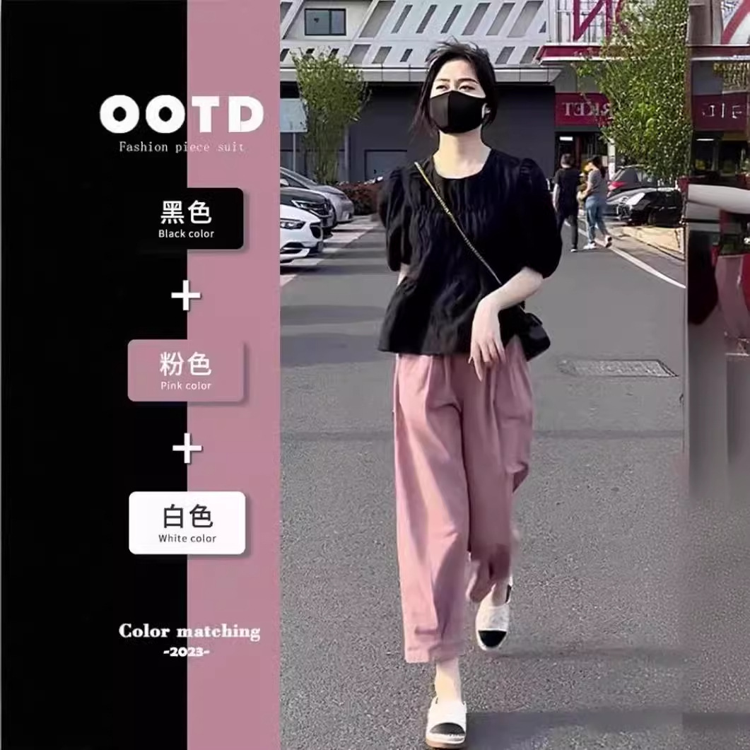 夏季韩系多巴胺穿搭配一整套时尚高级感小个子盐系轻熟两件套装女