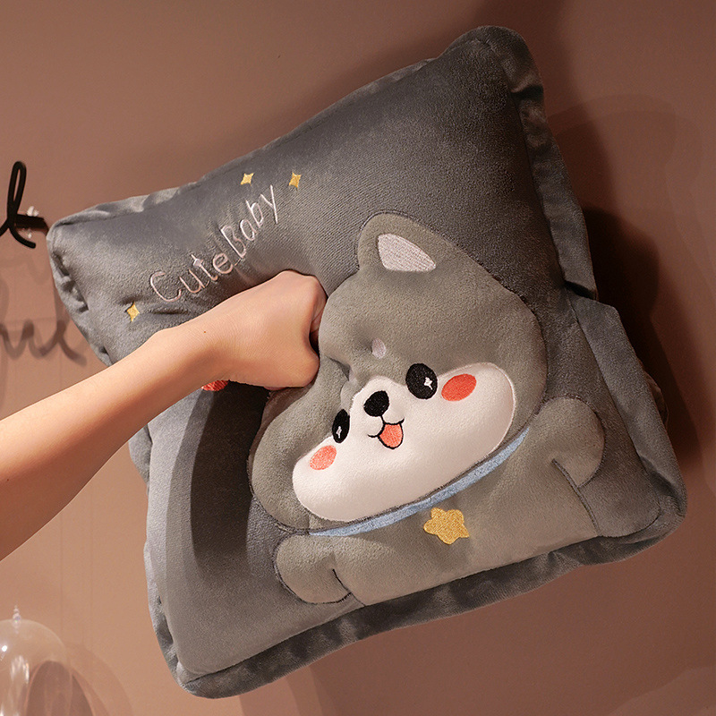 Manta de almohada de dibujos animados almohada de calentamiento de manos edredón de doble uso de aire acondicionado de oficina manta dos-en-uno coche almohada para dormir