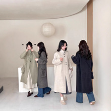 网红爆款韩国东大门高级感双面羊毛大衣长款立领赫本风气质带包包