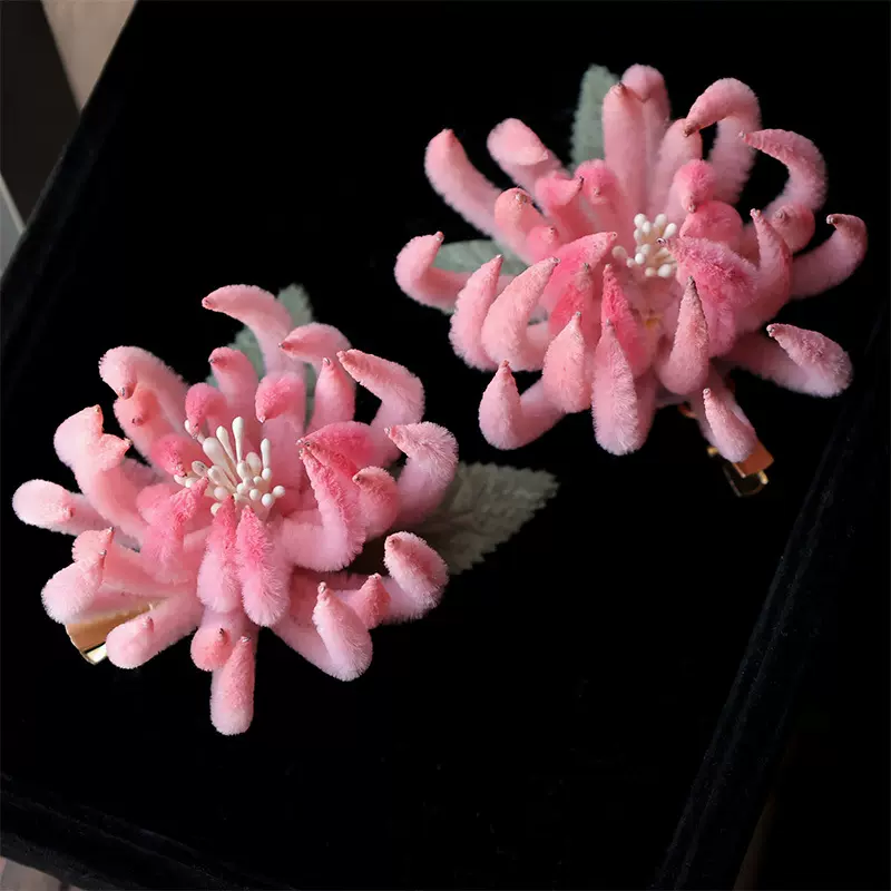 古风汉服侧边夹新中式仿绒花唐风发夹古装点缀花后压古典花朵发夹
