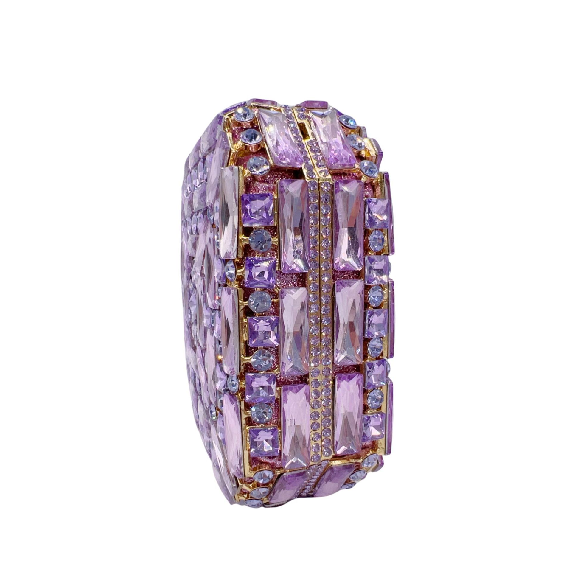 Túi clutch dạ tiệc hộp vuông nhỏ đính đá lấp lánh — Hoa violet, Màu hồng, Màu bạc, Màu xanh ngọc chi tiết 5