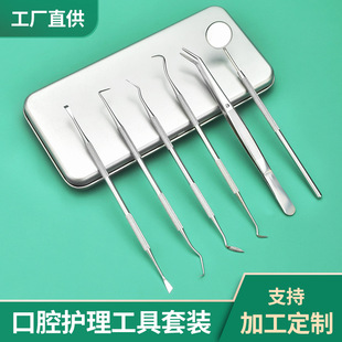 Cross-border wholesale dentist oral cleaning tools suit toothpicks flossing dental stainless steel endoscope probe