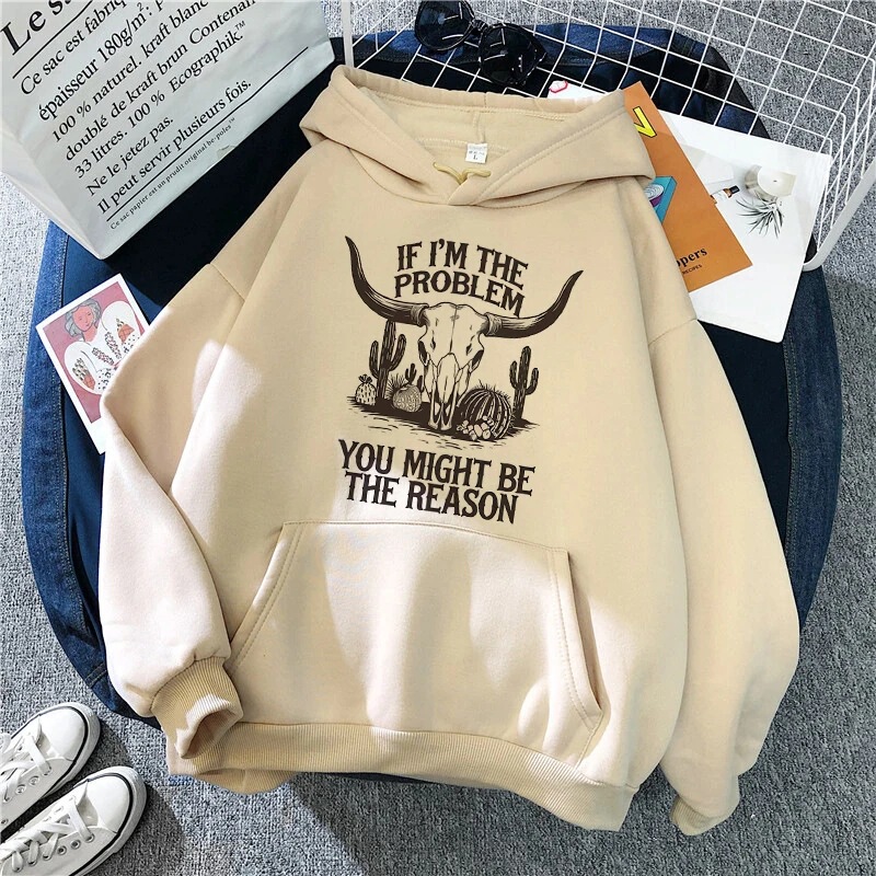 【Cross-Border European Size】Women's Fun Western Cowboy Hoodie with Slogan: if I'M the Problem, You Might Be 【Cross-Border European Size】Women's Fun Western Cowboy Hoodie with Slogan: if I'M the Problem, You Might Be