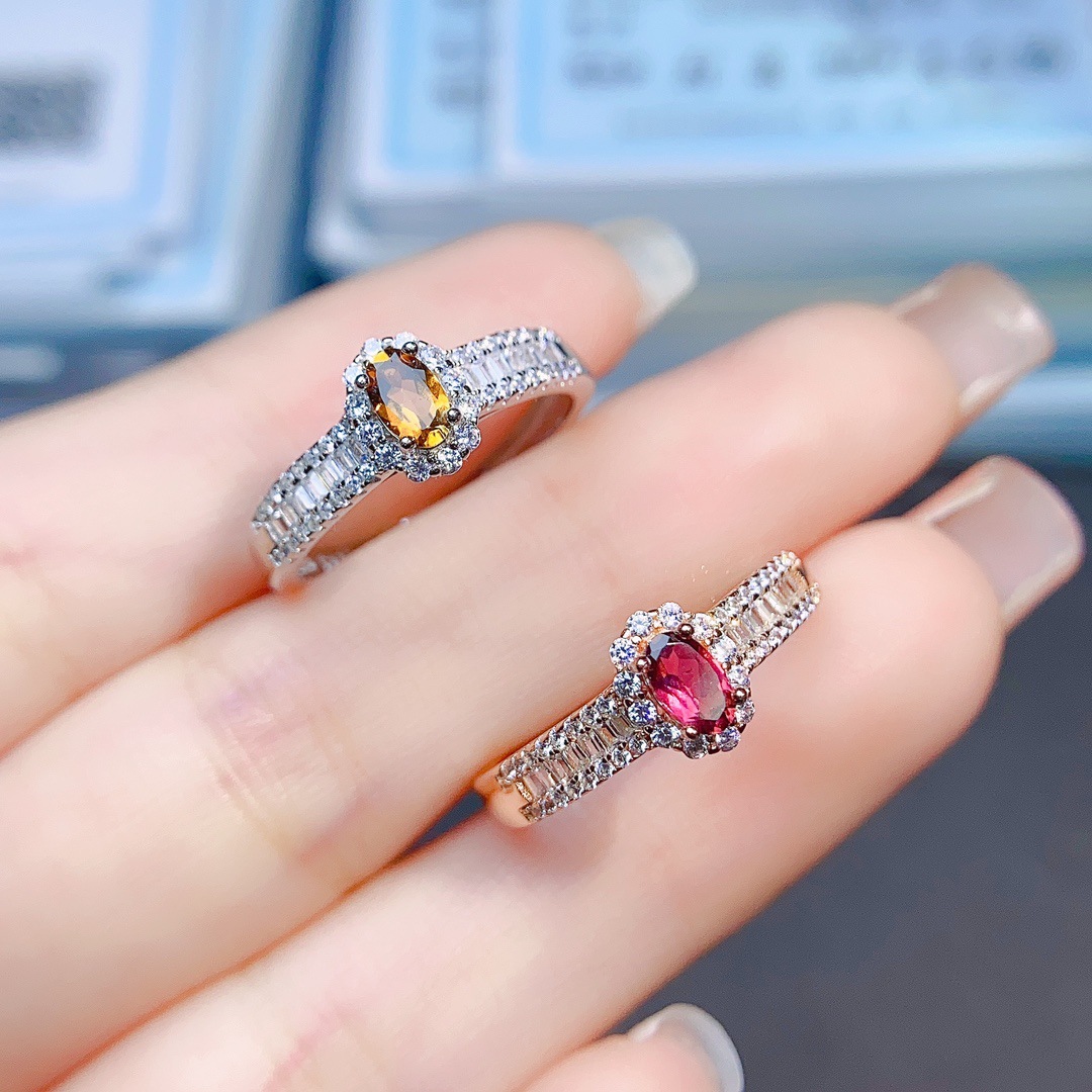 Factory Wholesale Popular Natural Tourmaline Ring S925 Silver Inlaid Main Stone 3*5 Luxury Jewelry Factory Direct Sale