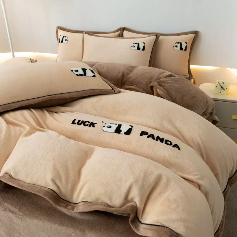 卡通加绒牛奶绒床上三件套冬季双面毛绒珊瑚绒被套儿童加绒床单款