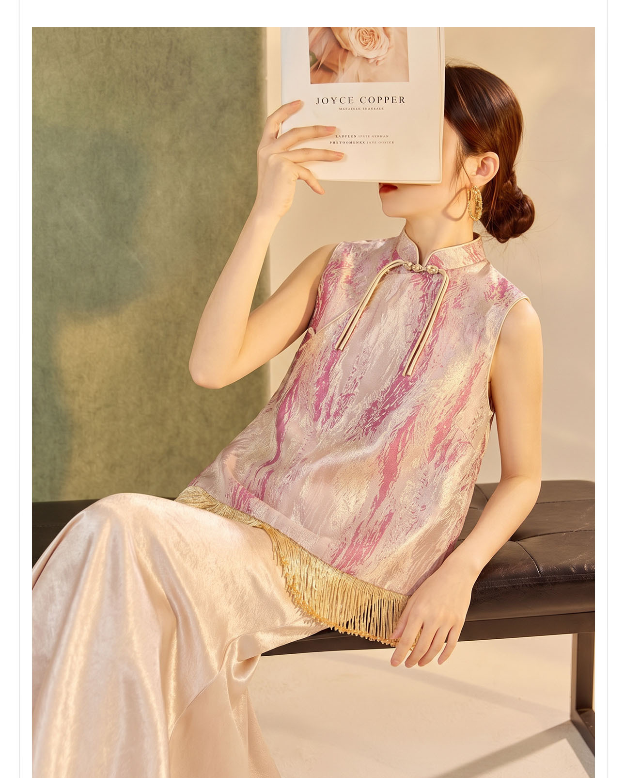 Áo không tay cổ tròn jacquard viền tua mùa hè — Trang chủ chi tiết 9