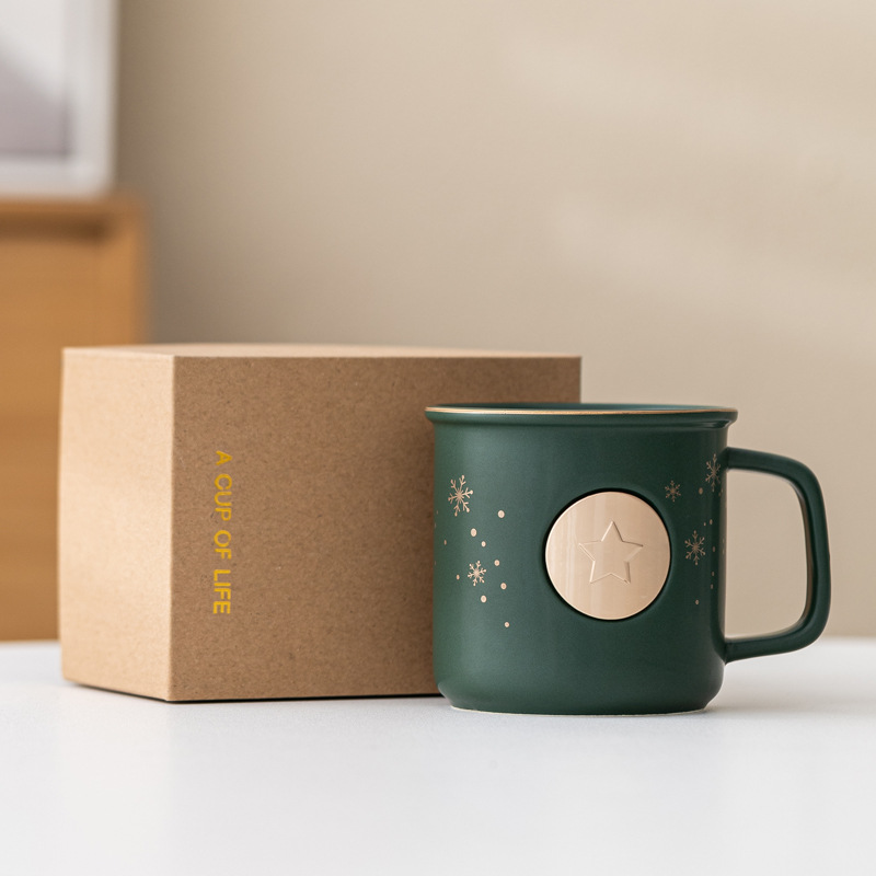 Navidad regalo de bronce de metal taza de cerámica regalos de negocios al por mayor grabado impresión LOGO