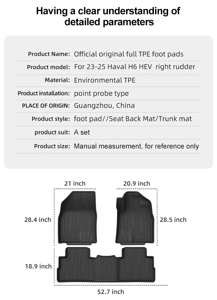 Suitable for 23-25 Models of Haval H6 Hev Right-Hand Drive Cars, Custom-Made Full Tpe Floor Mats, Exclusively for Cross-Border Supply