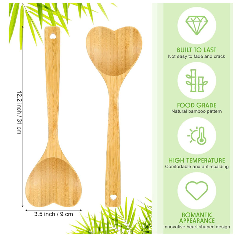 Amazon amor cuchara de bambú en stock utensilios de cocina regalo traje de bambú espátula en forma de corazón cuchara de bambú utensilios de cocina herramientas de cocina