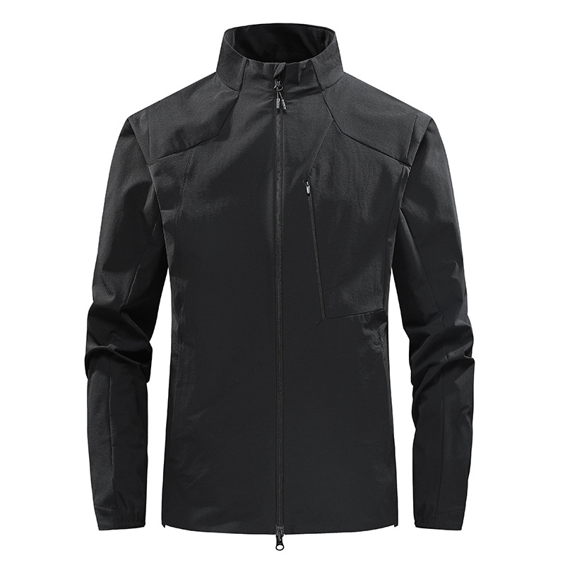 Spring mountain-style men's stand-up collar softshell jacket, windproof, waterproof, breathable outdoor functional jacket