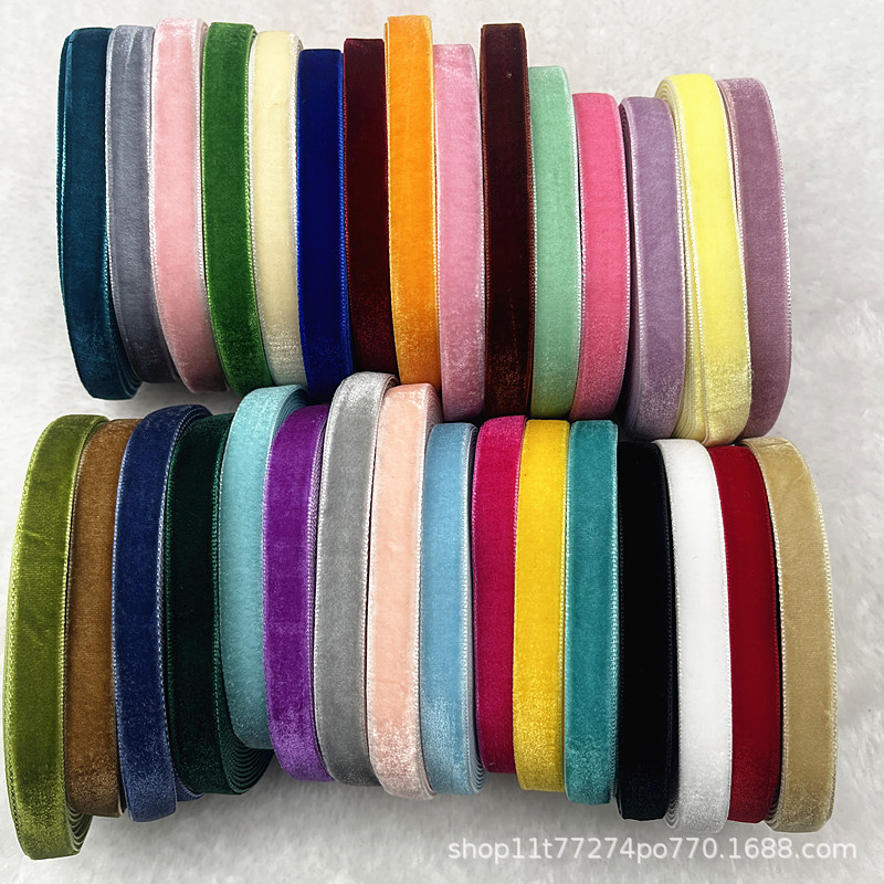 Manufacturer Wholesale 6mm Handmade Ribbon for Gift Packaging, Single-Sided Velvet Ribbon, Velvet Ribbon with Glitter, DIY Decoration