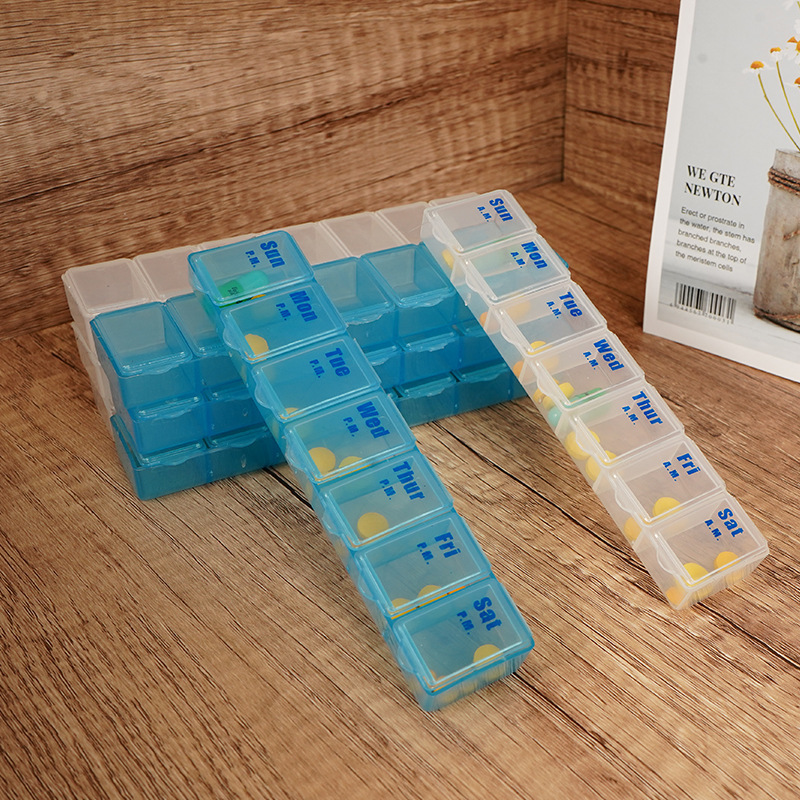 プラスチック製PP七日間簡易薬箱、一週間用、遮光、携帯用、分割収納ボックス、家庭用大容量ヘルスケアボックス|undefined