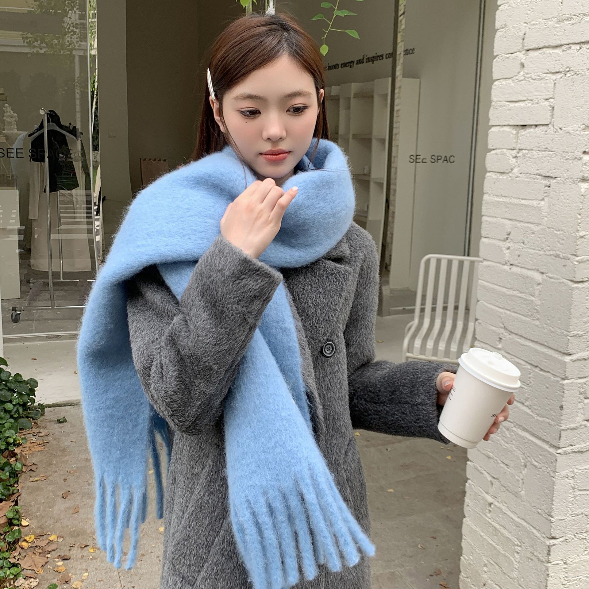 2024 nuevo bufandas de color sólido para mujeres dopamina japonesa versátil pareja de estudiantes collares de invierno grueso mantel cálido