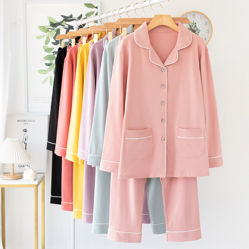 Pijamas pantalones sueltos de algodón de manga larga de verano para mujer ropa para el hogar traje de chaqueta delgada de verano para mujer RR