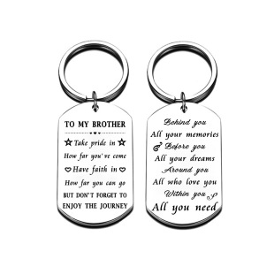 Cross-Border Direct Sales for Brothers Christmas Graduation Keychain Double-Sided Laser Stainless Steel Military Brand Keychain Engraving Pendant