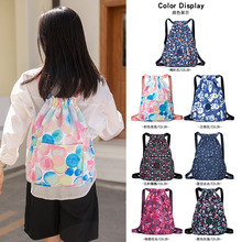 防泼水尼龙包新款抽绳女士双肩包时尚印花通勤包大容量户外旅行包