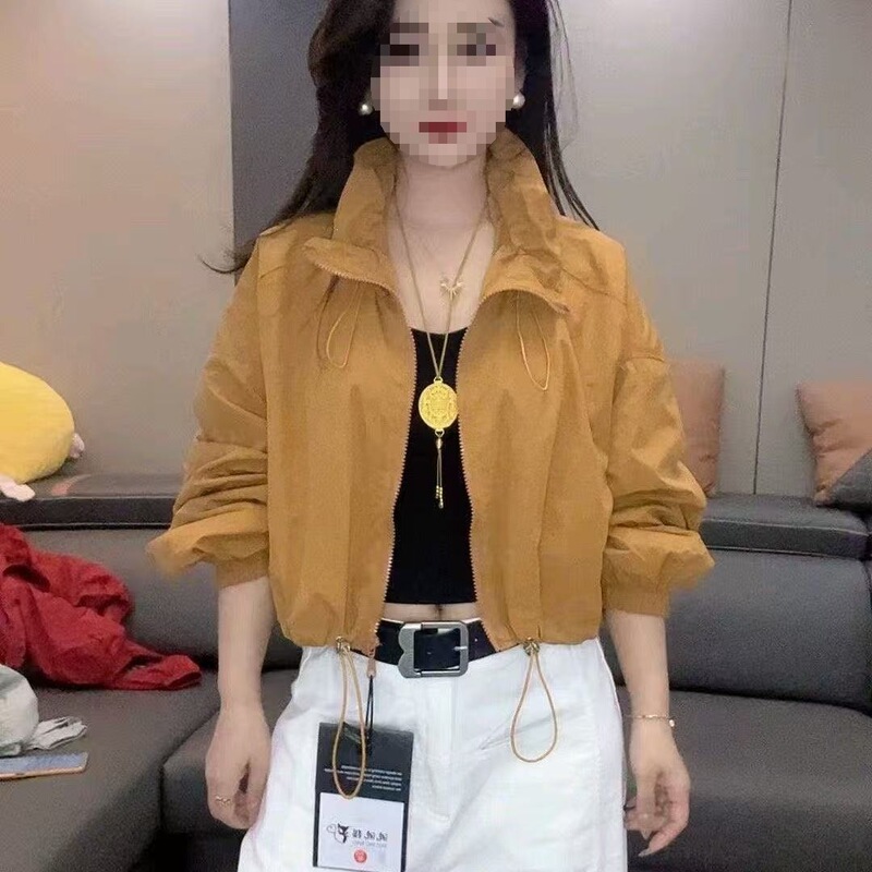 New Candy-Colored Jacket with Stand Collar, Short Style for Petite Figures, Spring Baseball Jacket, Fashionable Loose Casual Sun-Protective Top New Candy-Colored Jacket with Stand Collar, Short Style for Petite Figures, Spring Baseball Jacket, Fashionable Loose Casual Sun-Protective Top