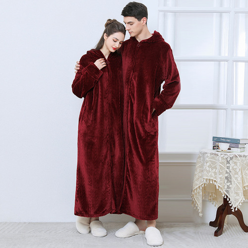 Flannel nightgown for women winter thickened coral velvet long-sleeved plus size cross-border manufacturer wholesale plus size hooded nightgown