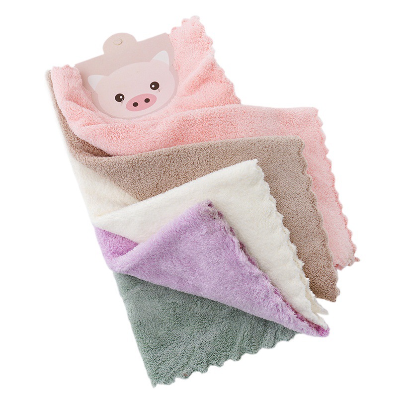 5-Pack of Small Square Towels, Coral Fleece, Absorbent, Lint-Free, Suitable for Street Vendors and Night Markets, Cleaning Cloths, Scouring Pads