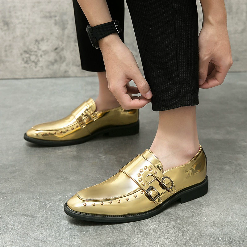 Трансграничные кожаные туфли большого размера 46 с острым носком и двойной пряжкой, мужские британские повседневные Лоферы для стилистов, свадебные туфли в стиле панк