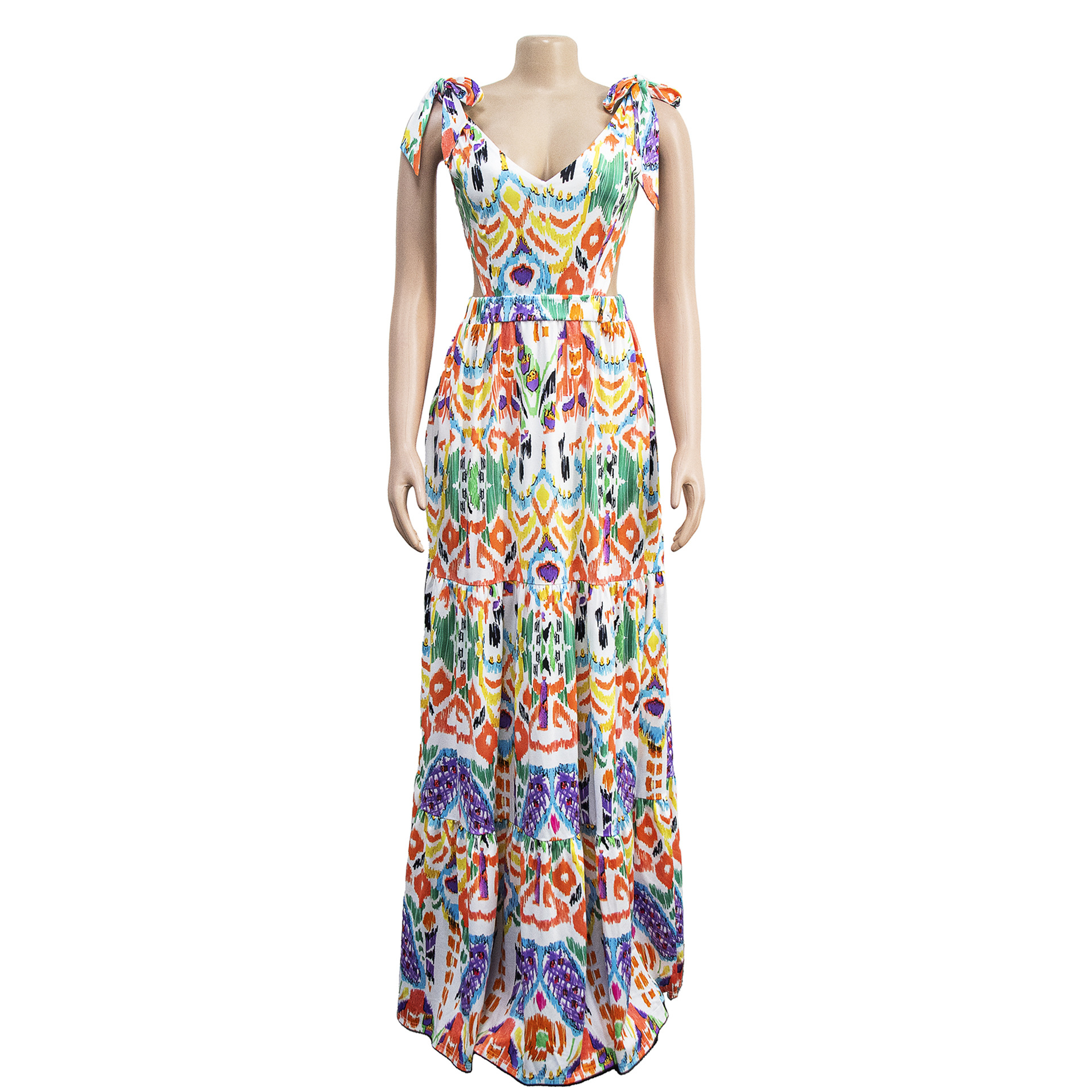 Women'S Gender Printing, Patchwork Design Elegant Style Wholesale Women'S Elegant Printing Patchwork Color Block Holiday Collarless Sleeveless Pencil Skirt