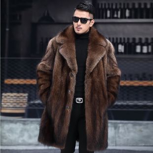 Haining Mink Fur Coat for Men, Whole Deerskin Thickened Mid-Length Plus-Size Men's Faux Fur Casual Jacket, Light Business Style
