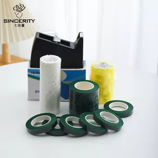 Siete colores cordier base floral cinta adhesiva verde cinta adhesiva sin rastro papel verde flores hechas a mano DIY material de decoración coche de boda
