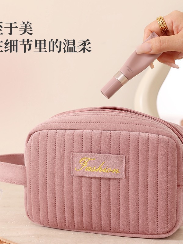 Nueva bolsa de maquillaje de damas de terciopelo holandés de gran capacidad, bolsa de cremallera, bolsa de maquillaje portátil, productos de cuidado de la piel de viaje, bolsa de lavado y maquillaje