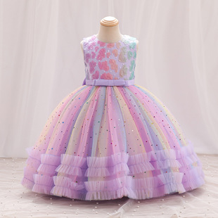 Girls Dress Classy Catwalk Princess Dress 2025 New Baby Girl Fluffy Mesh Skirt Kidsren's Birthday One-Year-Old Dress
