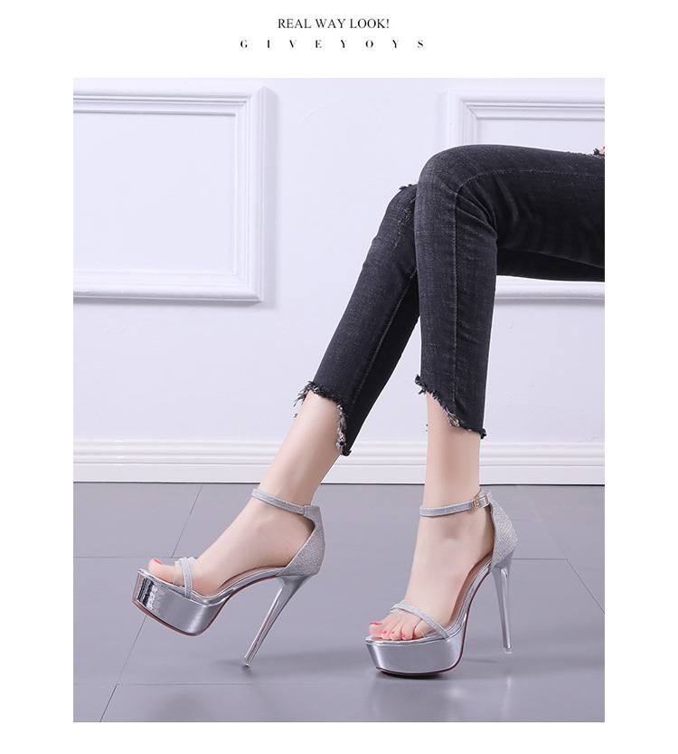 One Word Buckle Strap Stiletto Open Toe Sandals display picture 12