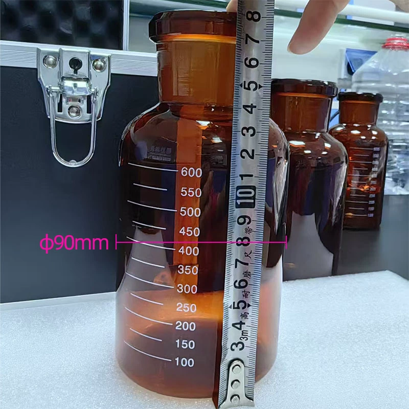 Бутылка для измерения растворенного кислорода, коричневая, из боросиликатного стекла, с масляным тестом, с одной крышкой, 500 мл, 600 мл, 1000 мл, со шкалой