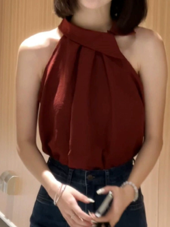 Красные сексуальные женские летние топы без рукавов с открытыми плечами во французском стиле, модные топы из хлопка и льна