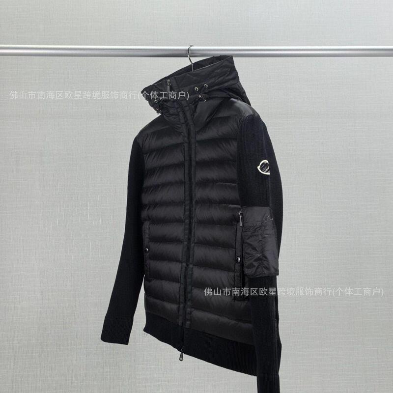 欧洲站新款M家针织拼接休闲羽绒服 男白鸭绒保暖时髦修身羽绒外套|undefined