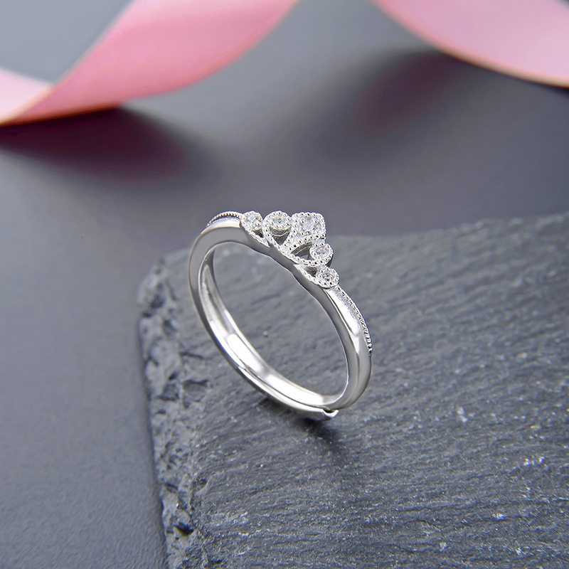 Simple wind diamond crown silver ring Korean version of s925 sterling silver temperament ring