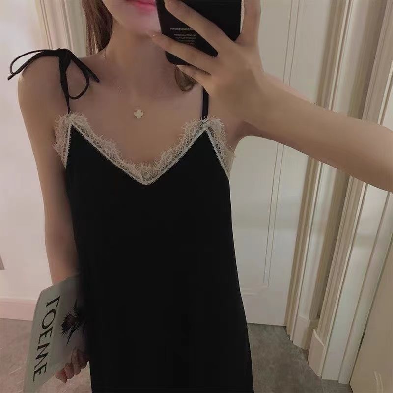 2024 vestido de dormir de cinturón para mujeres de verano delgado hilo de hielo sexy pequeño cordón fresco vestido de ropa de casa pijama de mujer