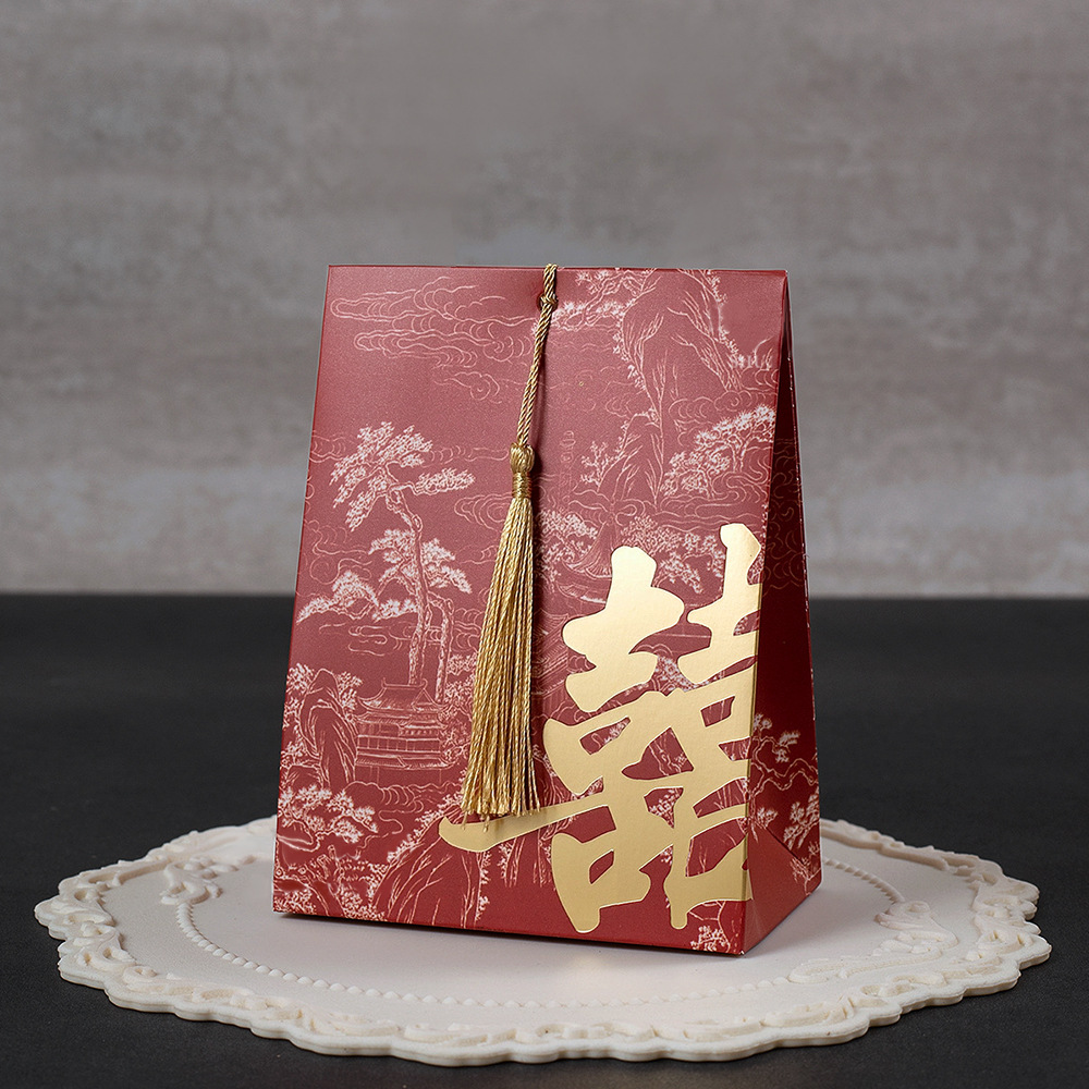 Red hot stamping happy words [tassel candy box]