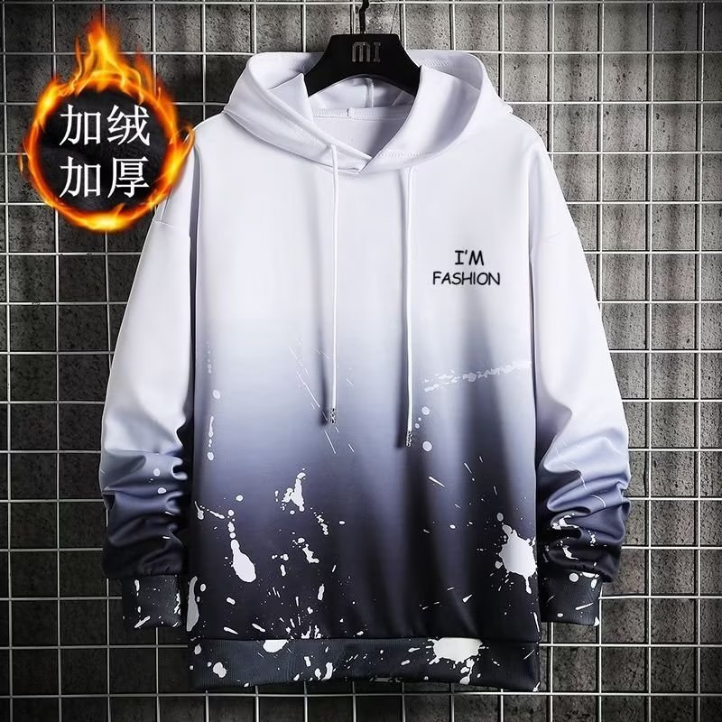Nuevo suéter con capucha de gradiente forrado de lana para hombres jóvenes traje casual más tamaño estilo coreano deportes primavera y otoño moda todo a juego