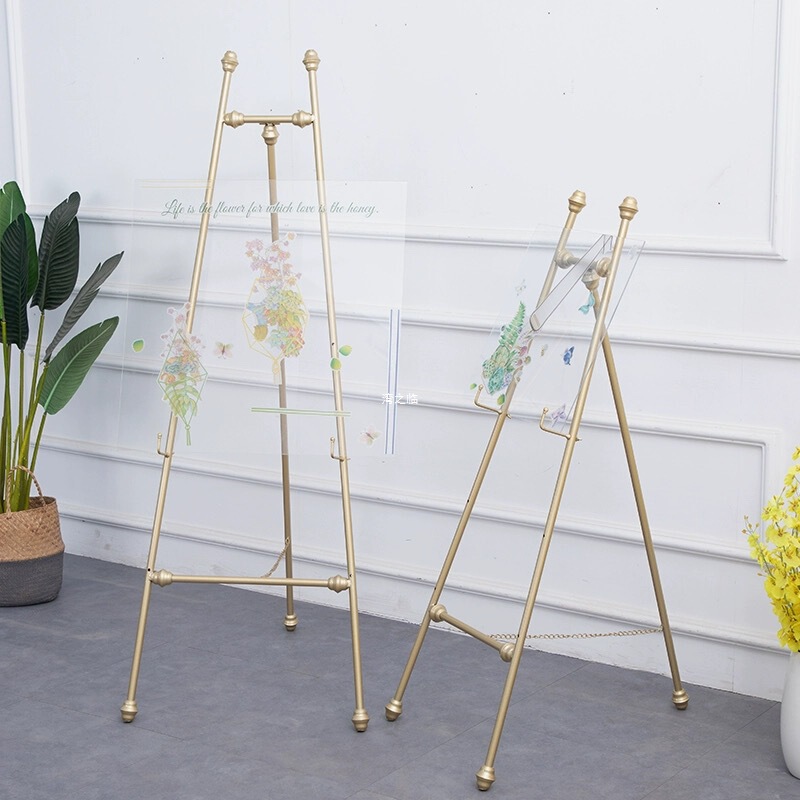 Trendy Luxury Wedding Welcome Photo Display Stand Nordic Sales Department Advertising Iron Easel Metal Photo Frame Floor-Standing