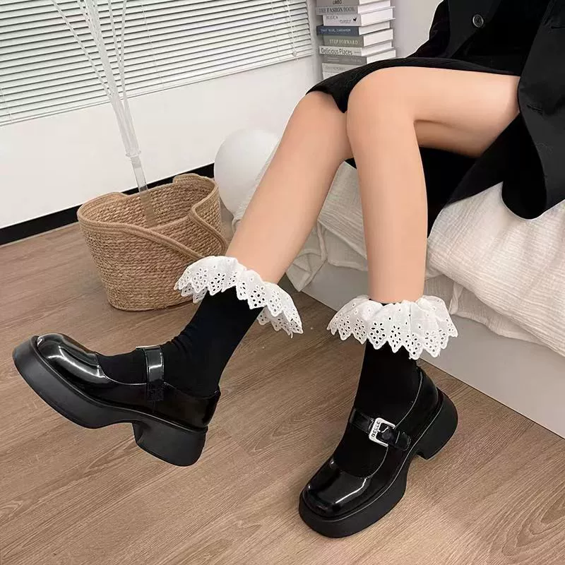 TikTok same summer Korean mesh cotton lace lace short stockings Dongdaemen cotton socks mid-tube stockings simple trendy socks for women