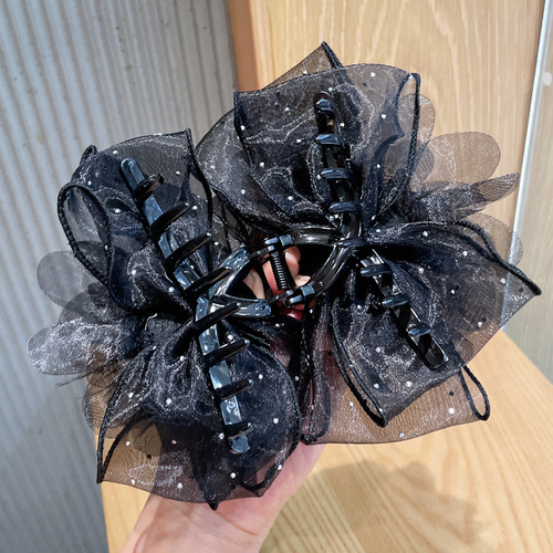 2024 new style feather fluffy grab clip to show hair volume headdress back of head shark clip princess hair clip for women