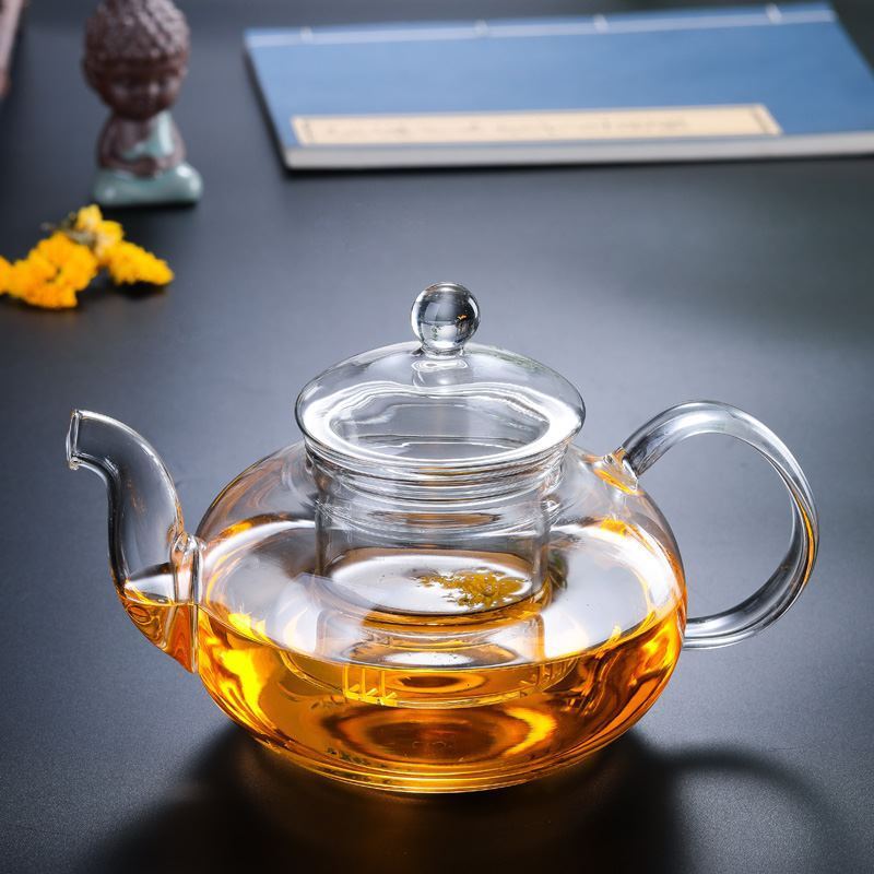 高硼硅玻璃花茶壶 透明玻璃沏茶泡茶壶 办公室冲茶器家用烧水壶