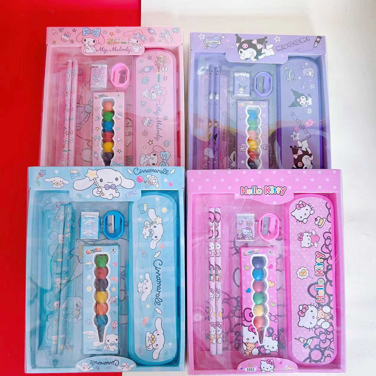 Stationery, cute set, universal gift box for students, pencil case, crayons, sharpener