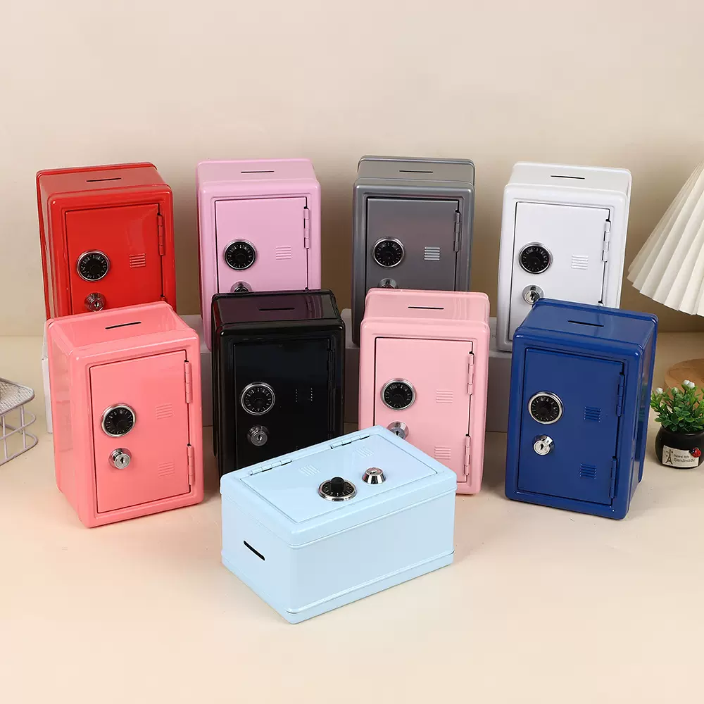 新款跨境创意儿童存钱罐家用储物盒金属零钱储蓄盒带锁迷你保险箱