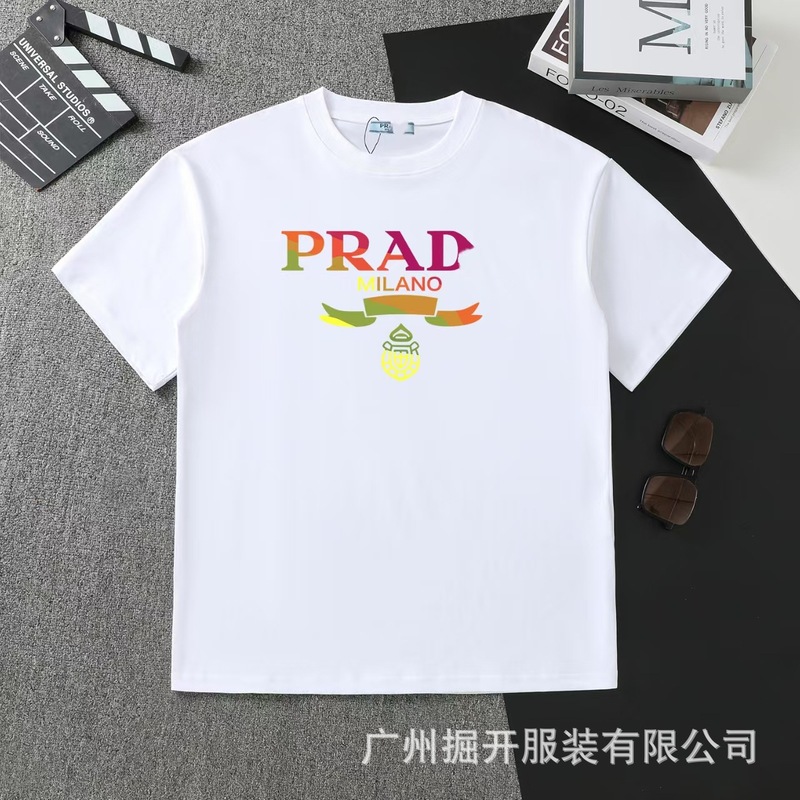 クロスボーダー 2025 夏のトレンドブランド P ファミリー新レタープリントラウンドネック Tシャツカジュアルファッショントレンド半袖男性と女性|undefined