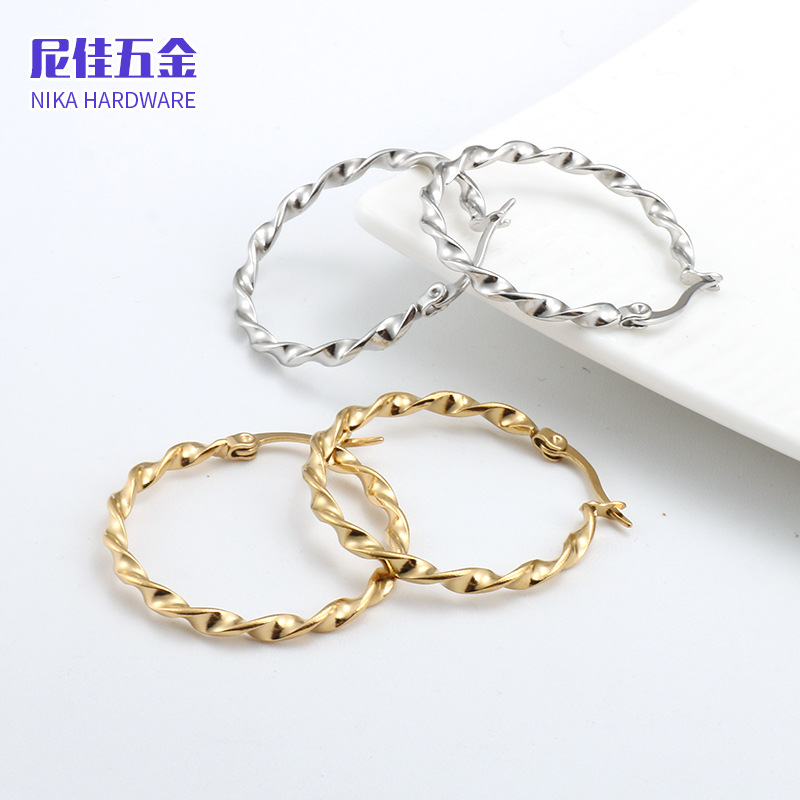 Pendientes grandes de aro torcido, acero de titanio, estilo ins coreano, no se desvanecen