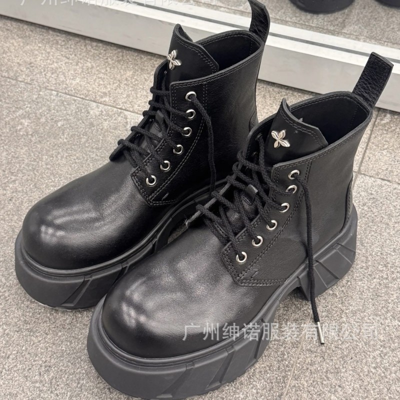SK幻影皮质机车靴 女鞋S0010DK/W1/YG1擦色复古系带厚底马丁靴|undefined
